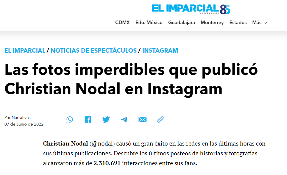 Instagram content generated by Narrativa - Welcoming El Imparcial as our newest client